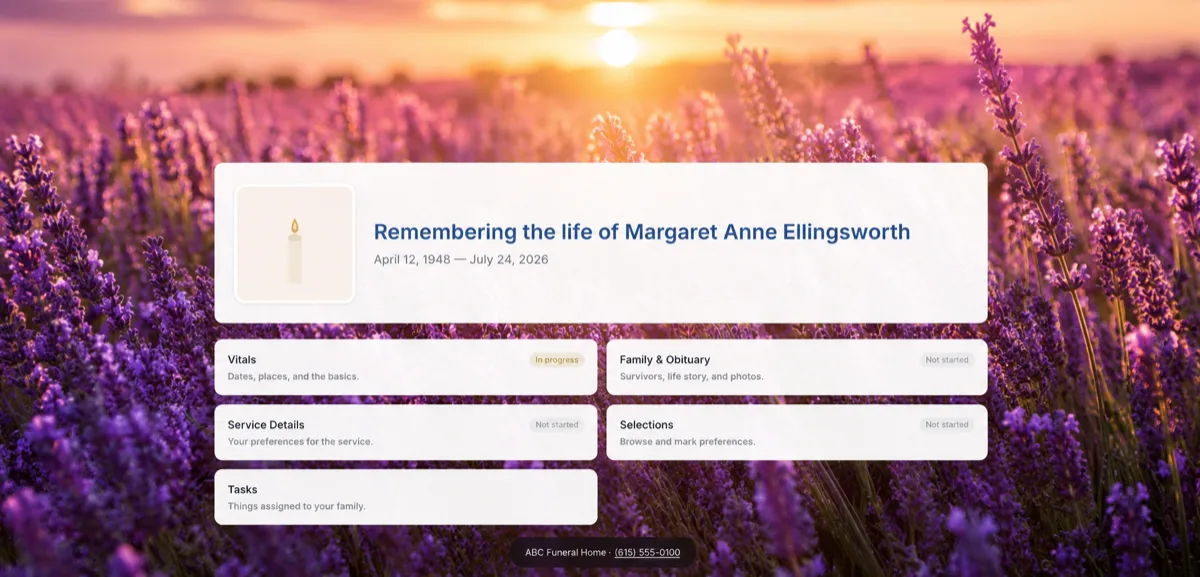 An obituary generated in MemoriaOS