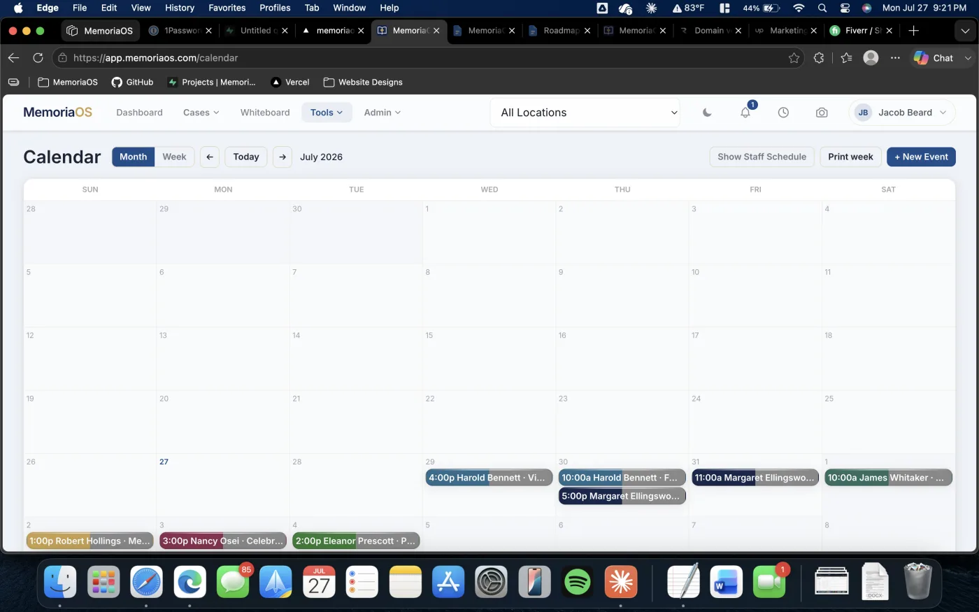 MemoriaOS staff scheduling calendar