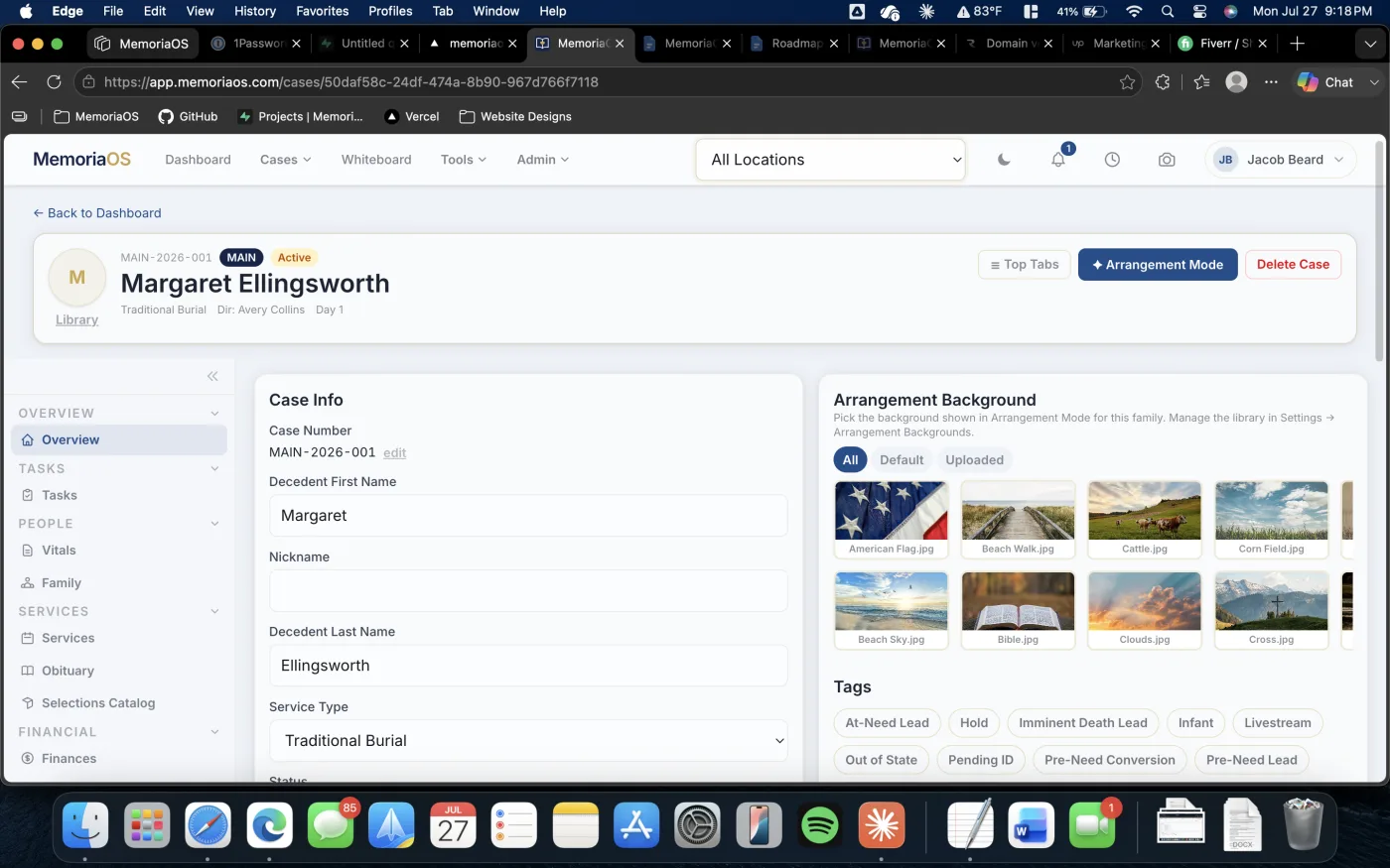 MemoriaOS personalized dashboard view